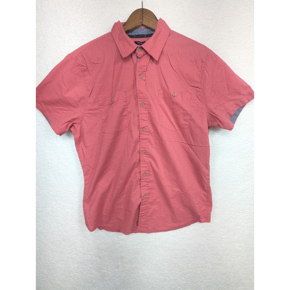 Lee Men's Slamon Pink Regular Fit Stretch Double Pocket Button Up Polo‎ Shirt L